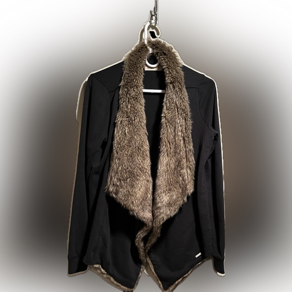 Hollister Sweaters - Hollister Black Faux Fur Cardigan Size M